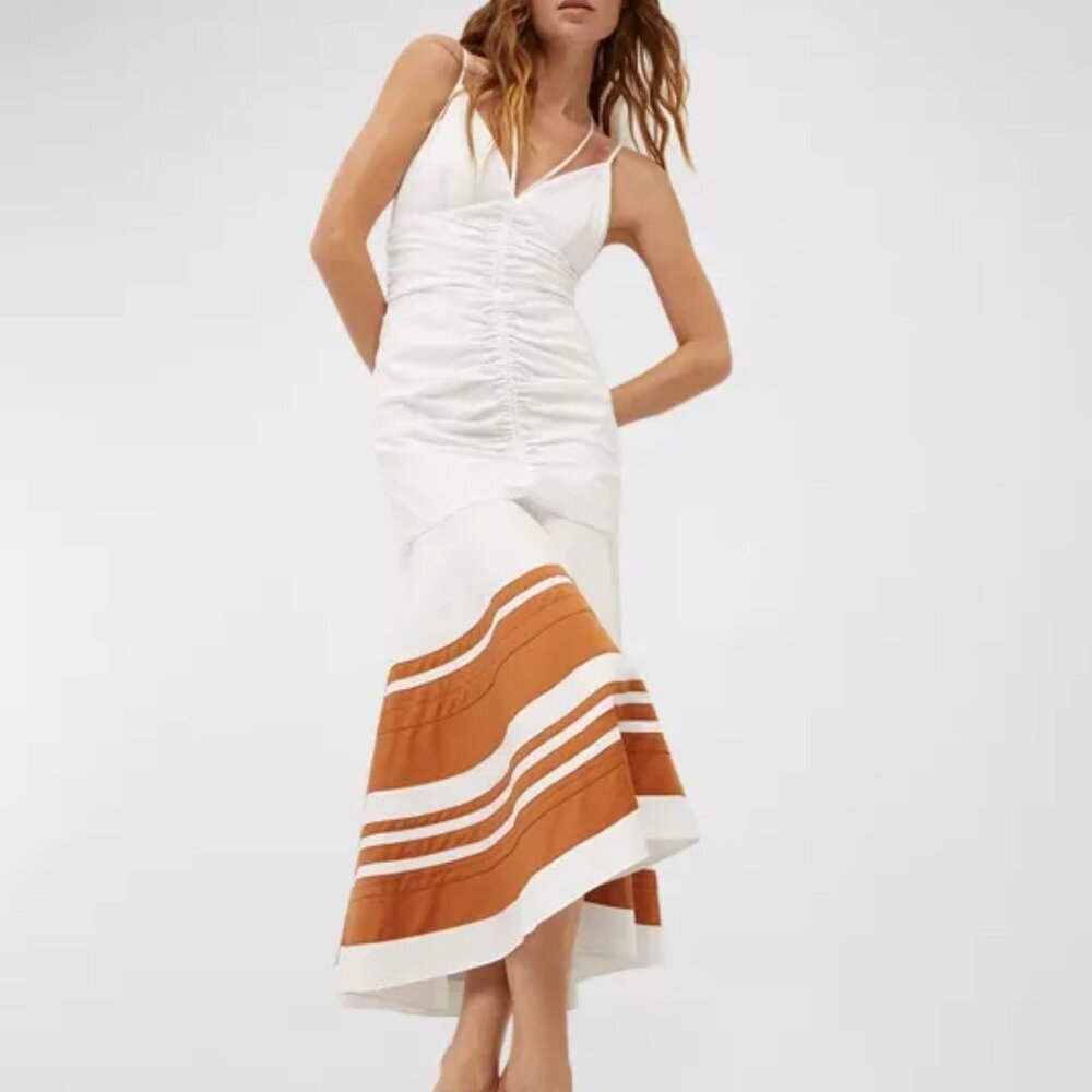 Veronica Beard White and Tan Midi Dress